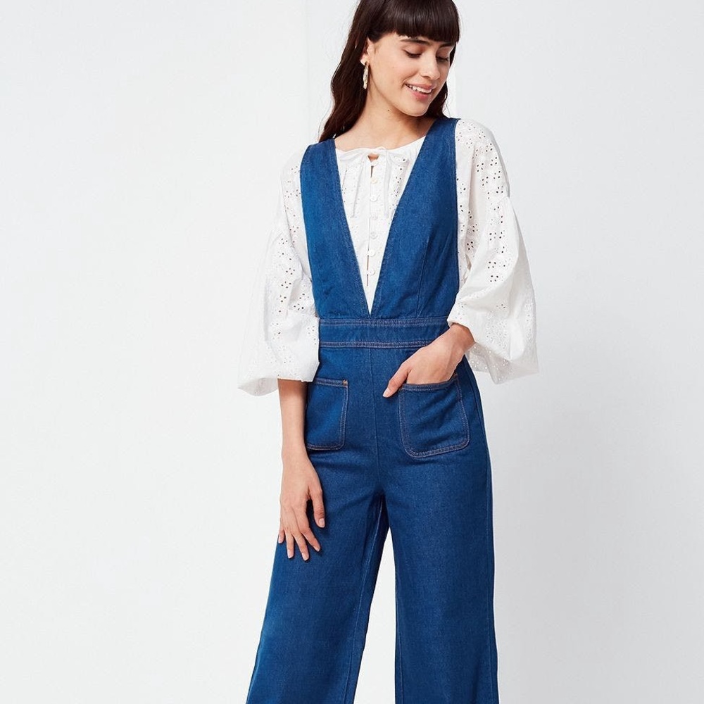 UO Eleanor Plunging Denim Jumpsuit
